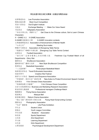 2025年学生社团中英文词汇对照表应届生写简历