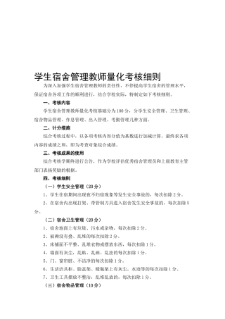 2025年学生宿舍管理教师考核细则