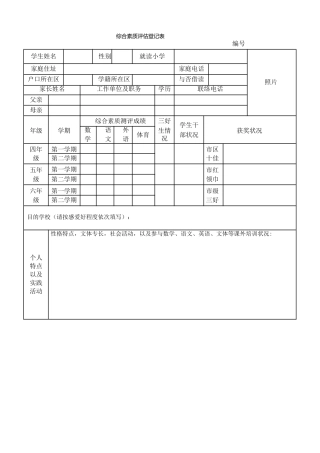 2025年小升初简历模板