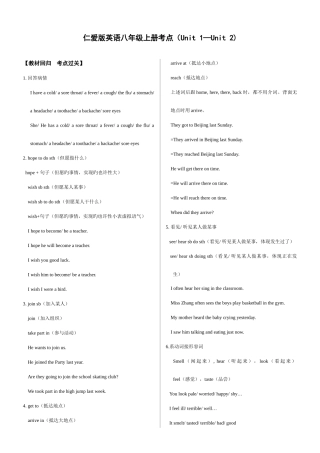 2025年仁爱版英语八年级考点与练习