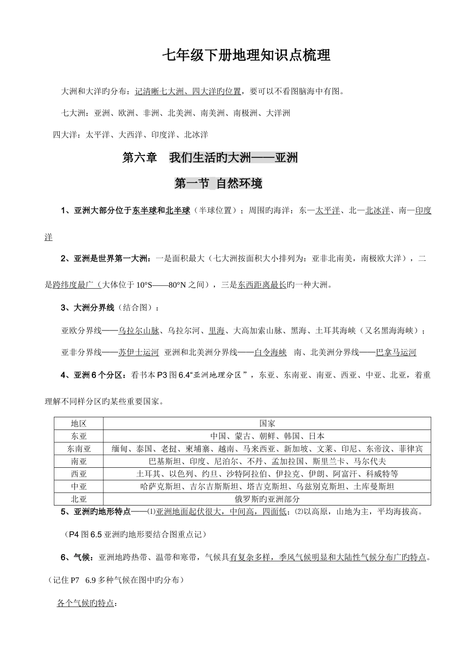 2025年七年级地理下册知识点梳理_第1页