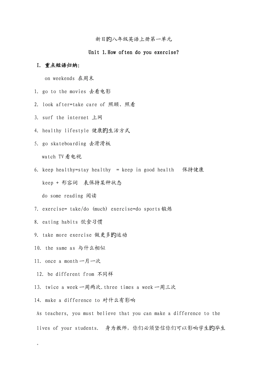 2025年人教版新目标八年级英语上册单元知识点总结_第1页