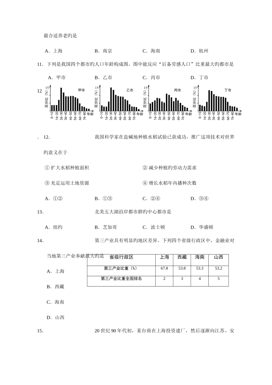 2025年上海学业水平等级性考试地理卷解析版_第3页