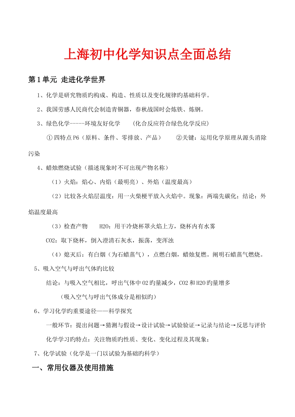 2025年上海初中化学知识点总结_第1页