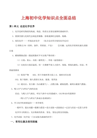 2025年上海初中化学知识点总结