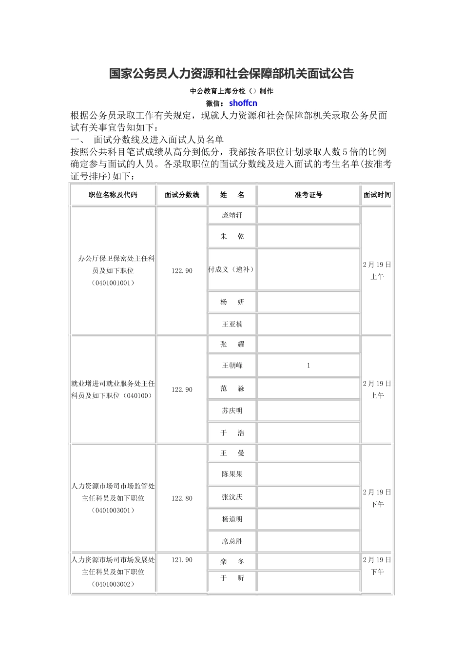 2025年国家公务员人力资源和社会保障部机关面试公告_第1页
