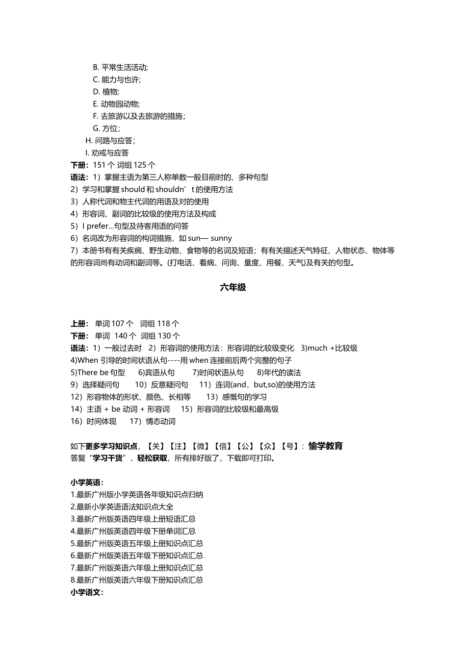 2025年广州版小学英语各年级知识点归纳_第2页