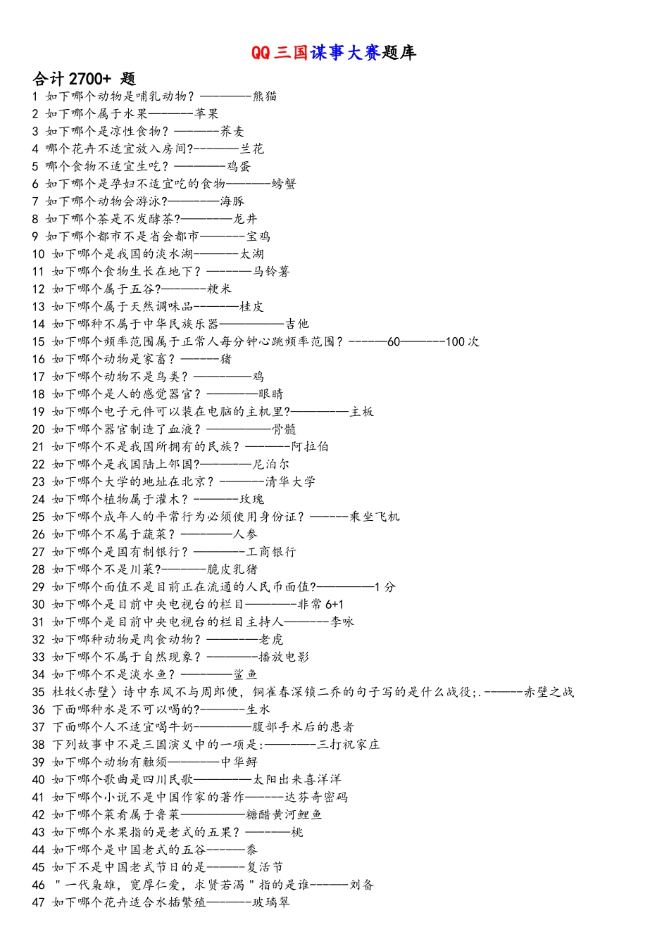 2025年QQ三国谋士大赛题库_第1页