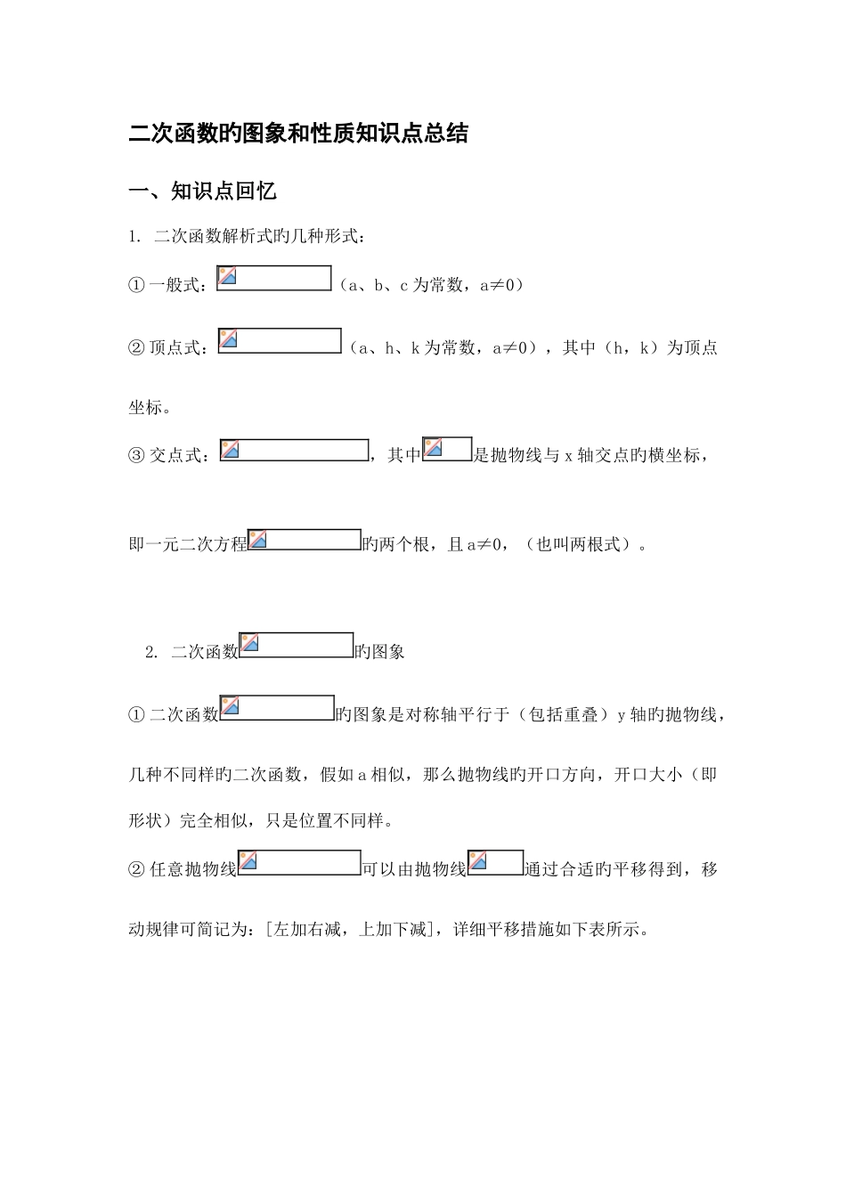 2025年二次函数图象和性质知识点总结_第1页