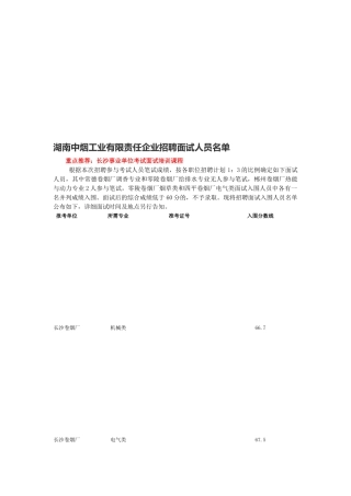 2025年湖南中烟工业有限责任公司招聘面试人员名单