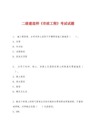 2025年二级建造师市政工程考试试题