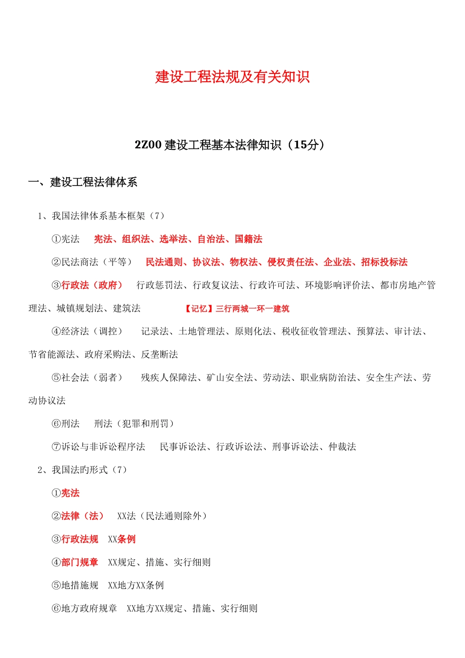 2025年二建法规知识整理背会即过_第1页