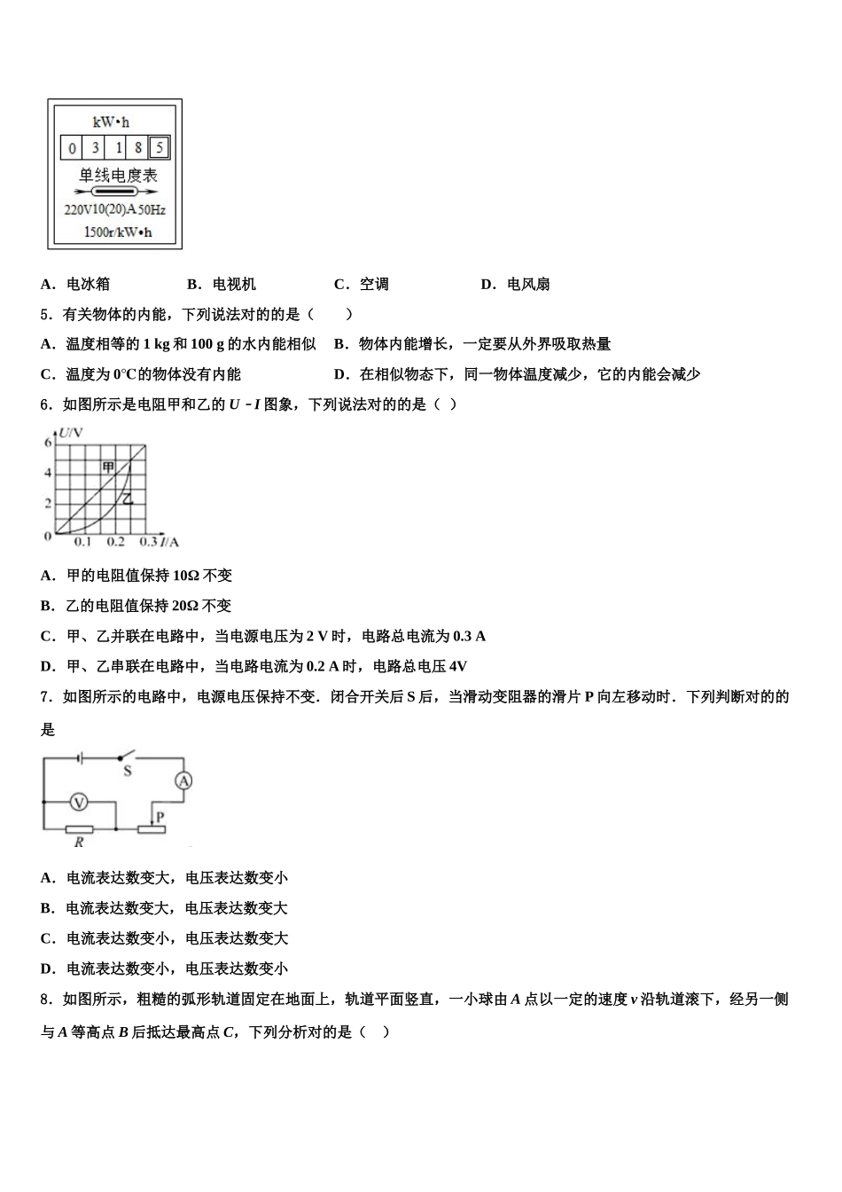2025年安徽省滁州市南谯区九年级物理第一学期期末学业水平测试模拟试题含解析_第2页