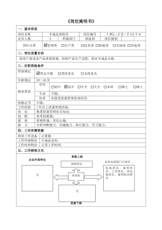 2025年JPGZZ054半成品质检员岗位职责说明书范本