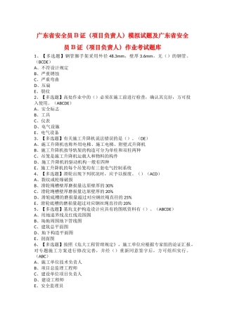 2025年广东省安全员B证项目负责人模拟试题及广东省安全员B证项目负责人作业考试题库