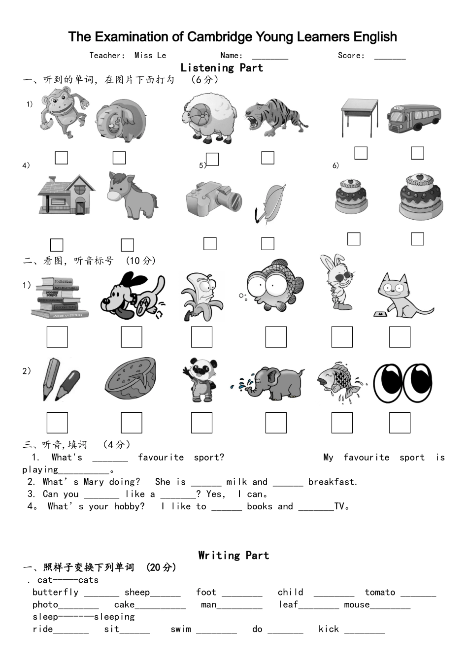 2025年剑桥一级考试试题_第1页