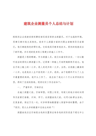 2025年建筑公司测量员个人总结与计划