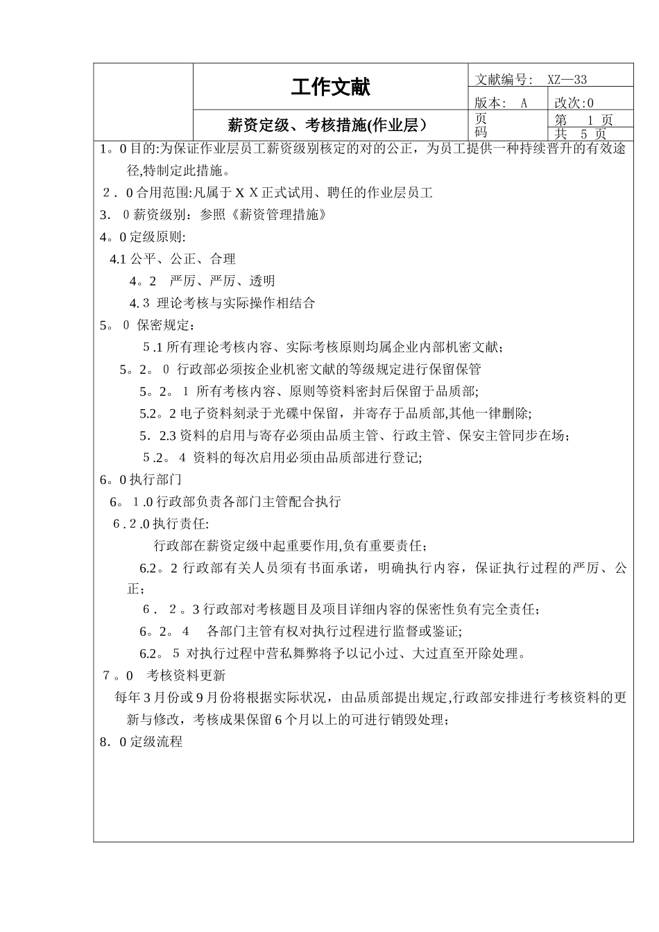 2025年XZ薪资定级考核办法范本_第1页