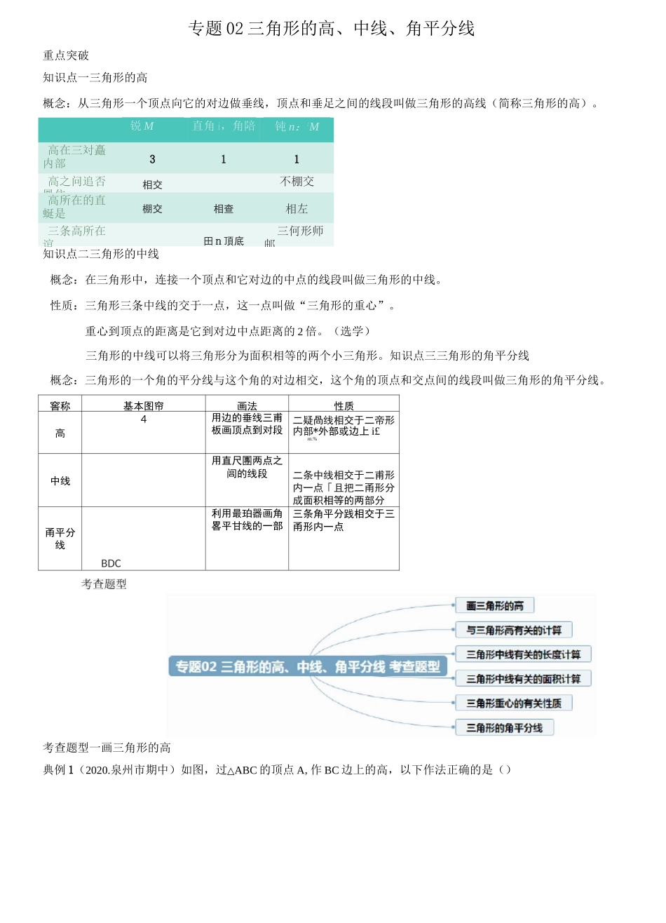 专题02_三角形的高、中线、角平分线_(知识点串讲)(原卷版)_第1页