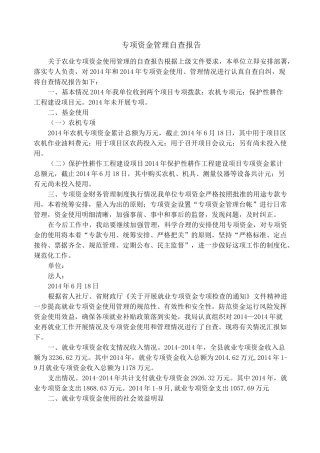 专项资金管理自查报告