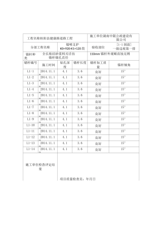 锚杆安装施工记录表