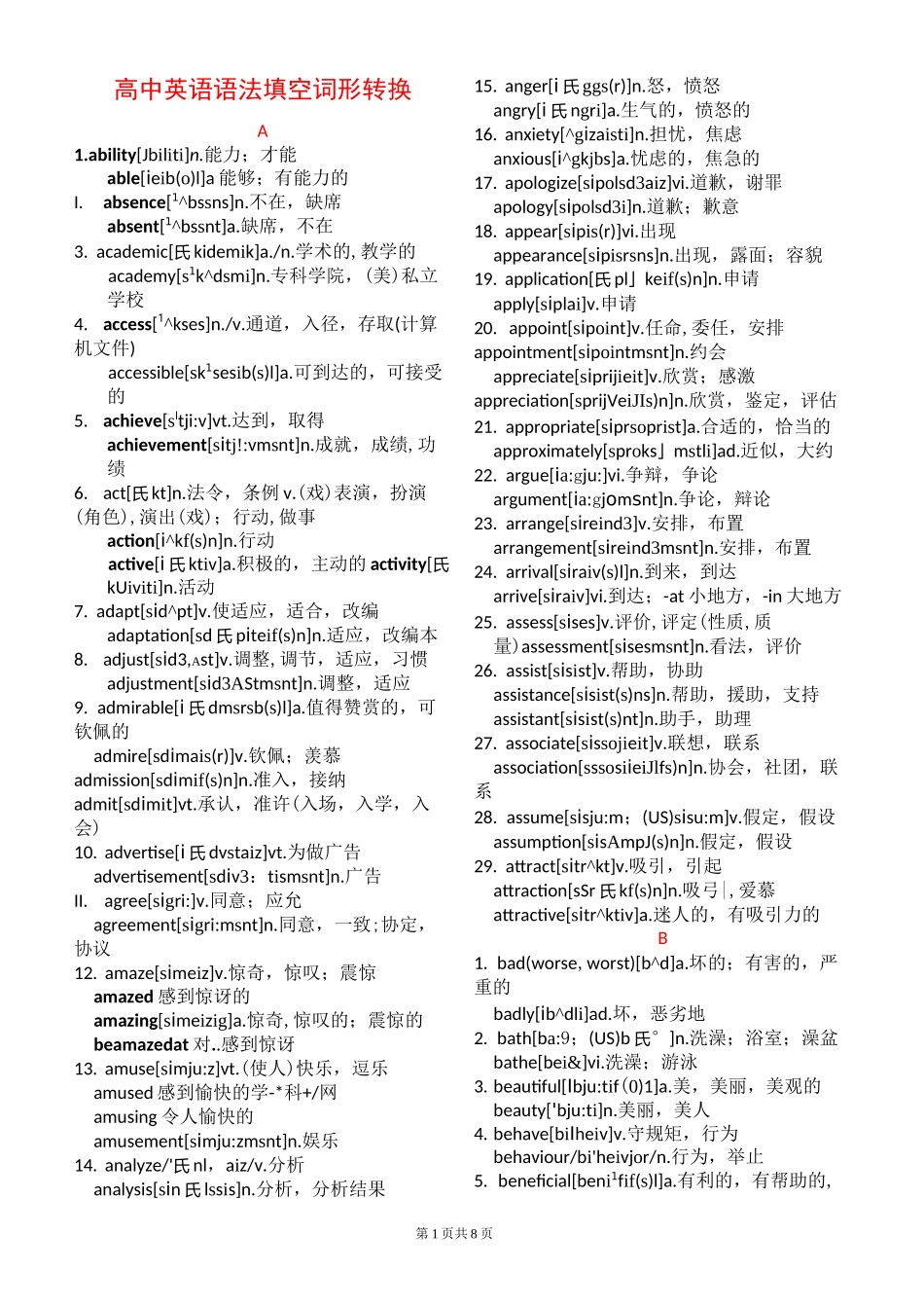高考英语语法填空词性转换总结(字母顺序编排)_第1页