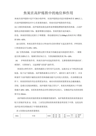焦炭在高炉炼铁中的地位和作用