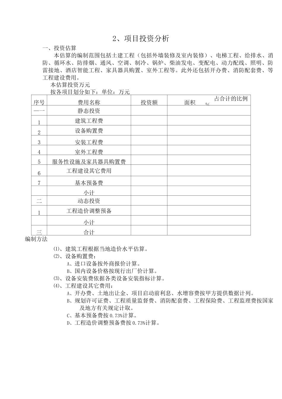 酒店总投资估算表_第3页