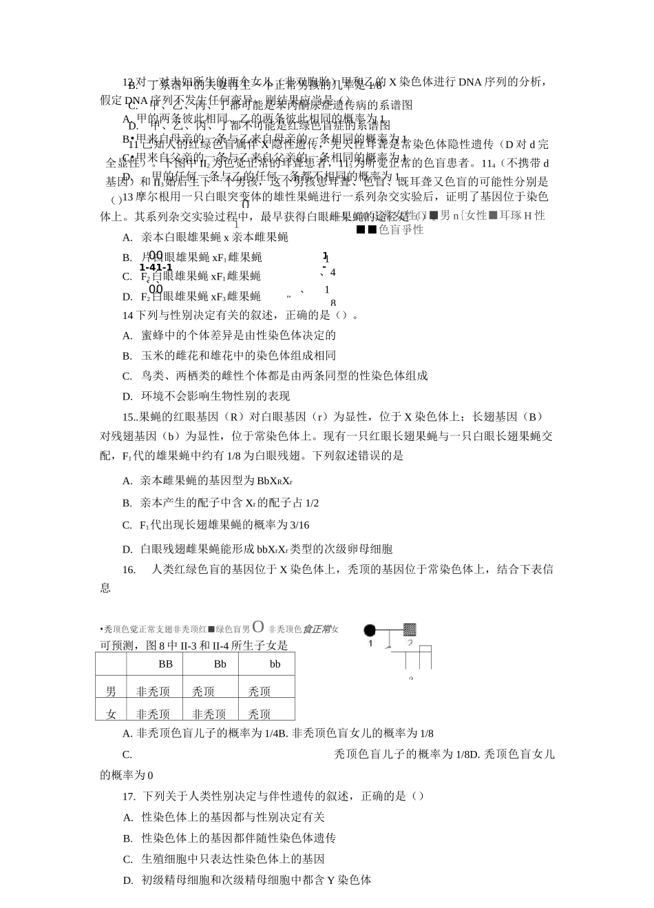 基因在染色体上和伴性遗传习题含答案_第3页