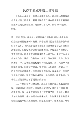 民办非企业年度工作总结