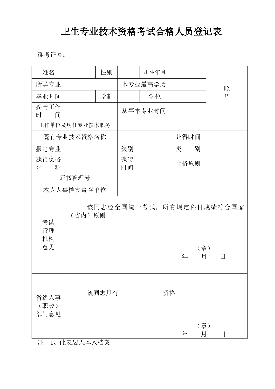2025年卫生专业技术资格考试合格人员登记表剖析_第1页