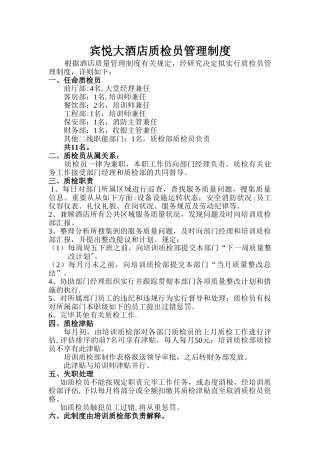 2025年宾悦大酒店质检员管理制度