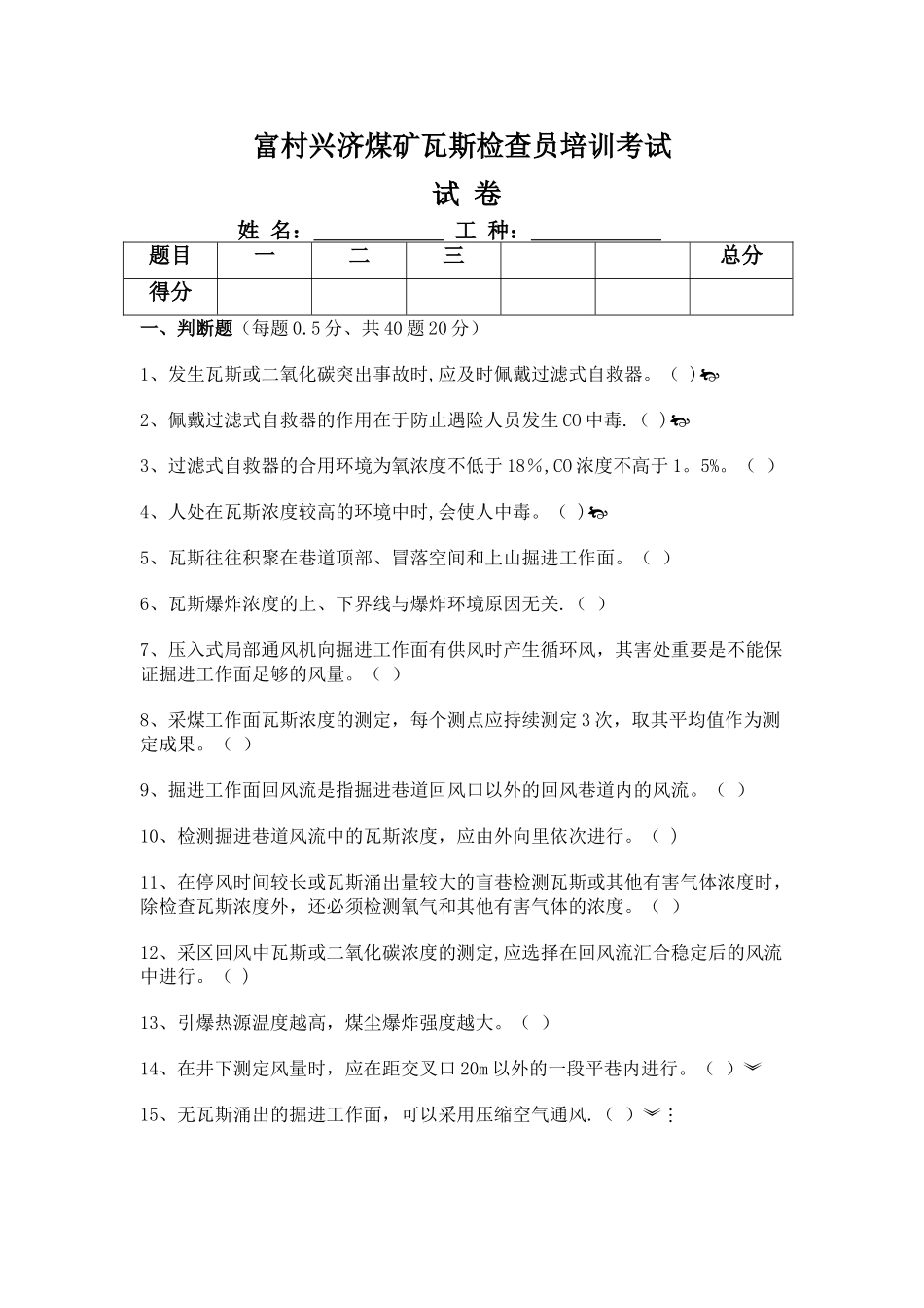 2025年瓦检员考核试卷卷_第1页
