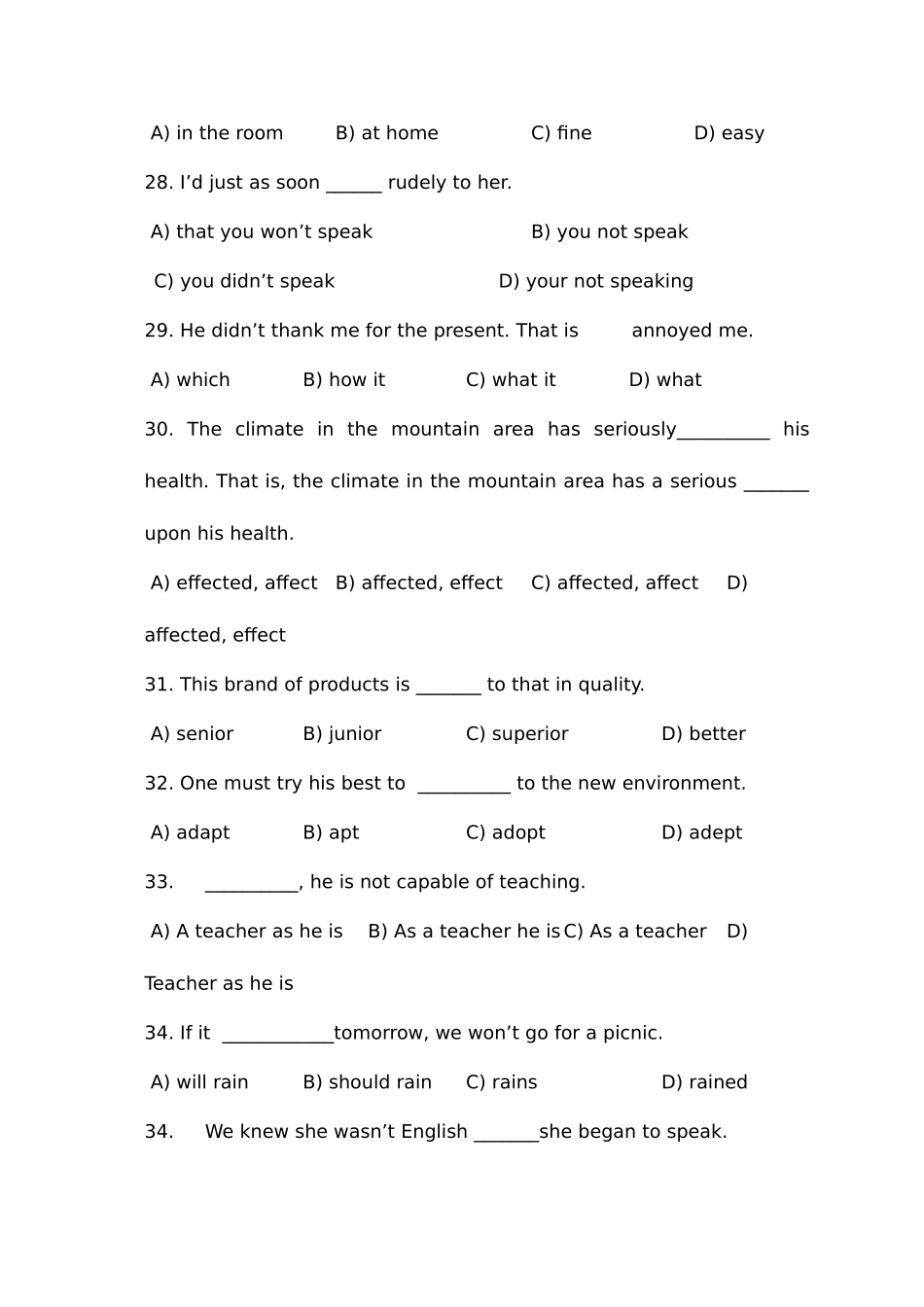 2025年四川专升本英语模拟试题_第3页