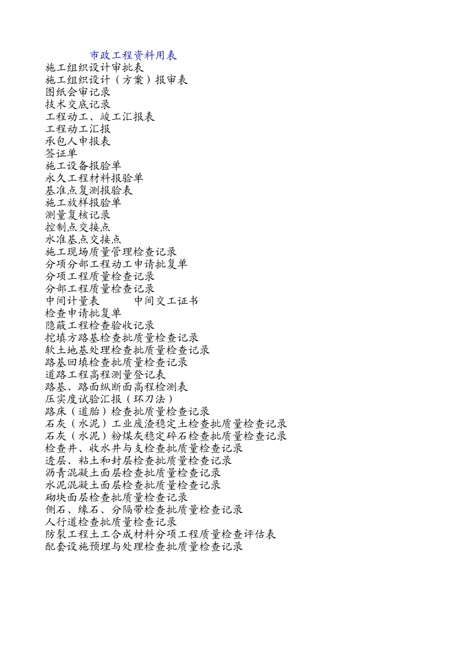 2025年天津市市政排水道路工程全套资料空表job_第1页