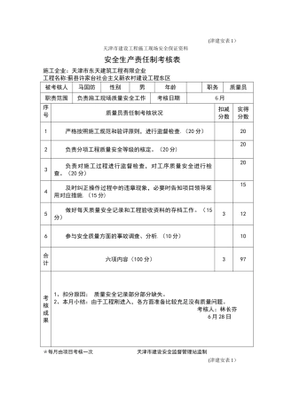 2025年质量员安全生产责任制考核