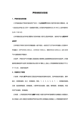 2025年声和光知识点总结