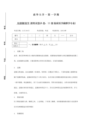 2025年南华大学局部解剖学课程考试试卷AB