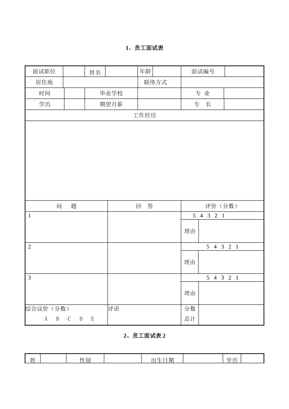 2025年员工面试表格_第2页