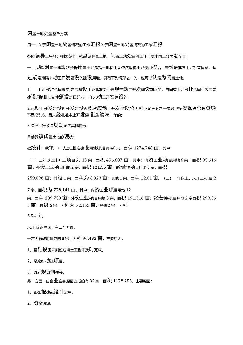 闲置土地处置整改方案_第1页