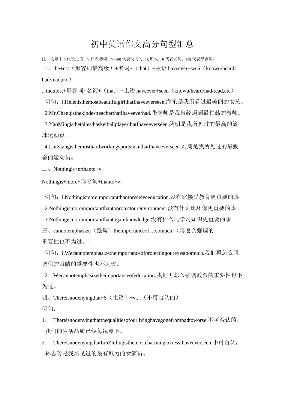 初中英语作文高分句型汇总_第1页