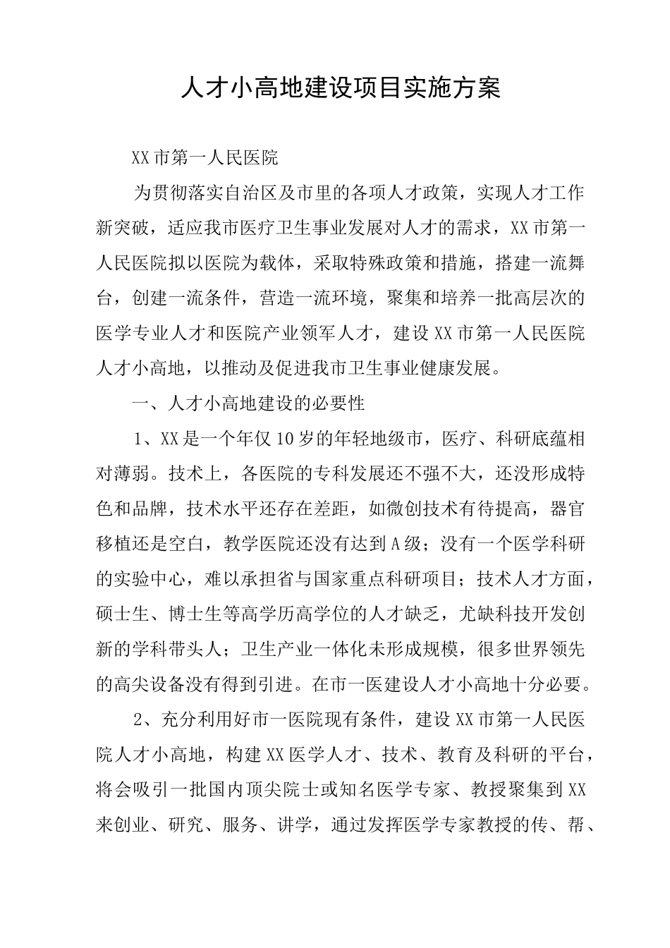 人才小高地建设项目实施方案_第1页
