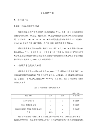 PPP项目资金筹措方案-融资方案