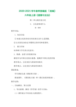 部编版六年级上册道德与法治 公民意味着什么