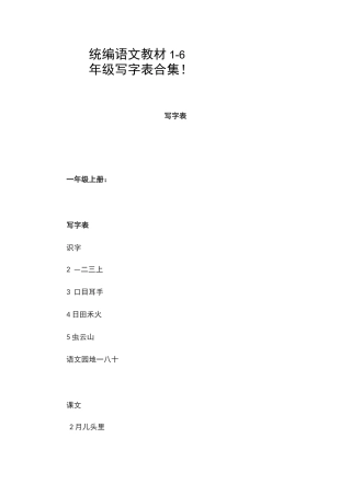 统编语文教材1-6年级写字表合集