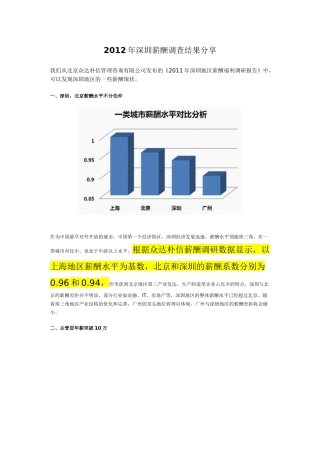 2012年深圳薪酬调查结果分享