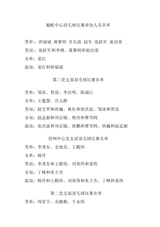 2013羽毛球比赛参加人员名单