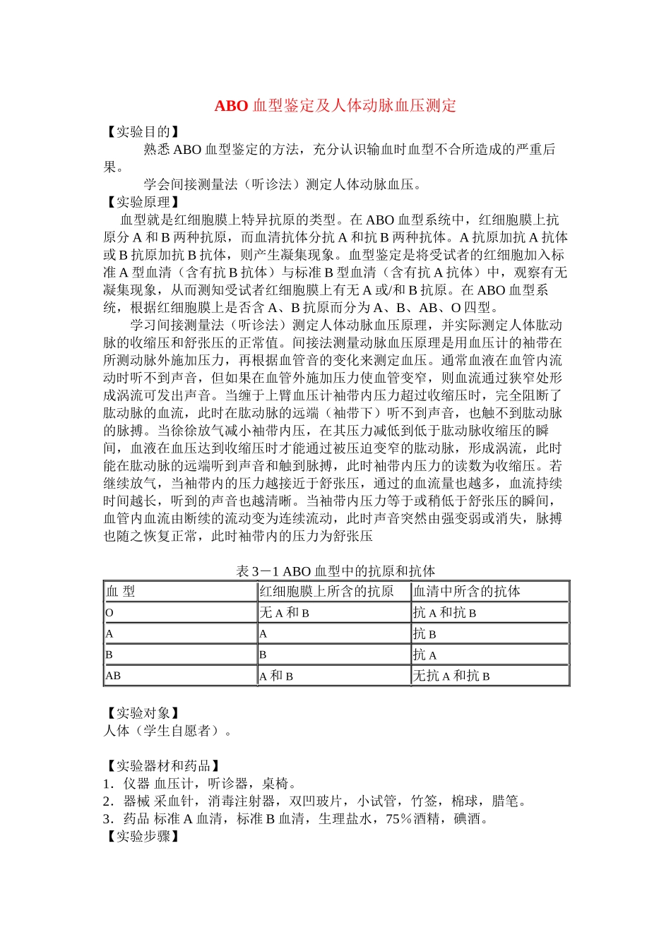 abo血型鉴定及人体动脉血压测定(精)_第1页