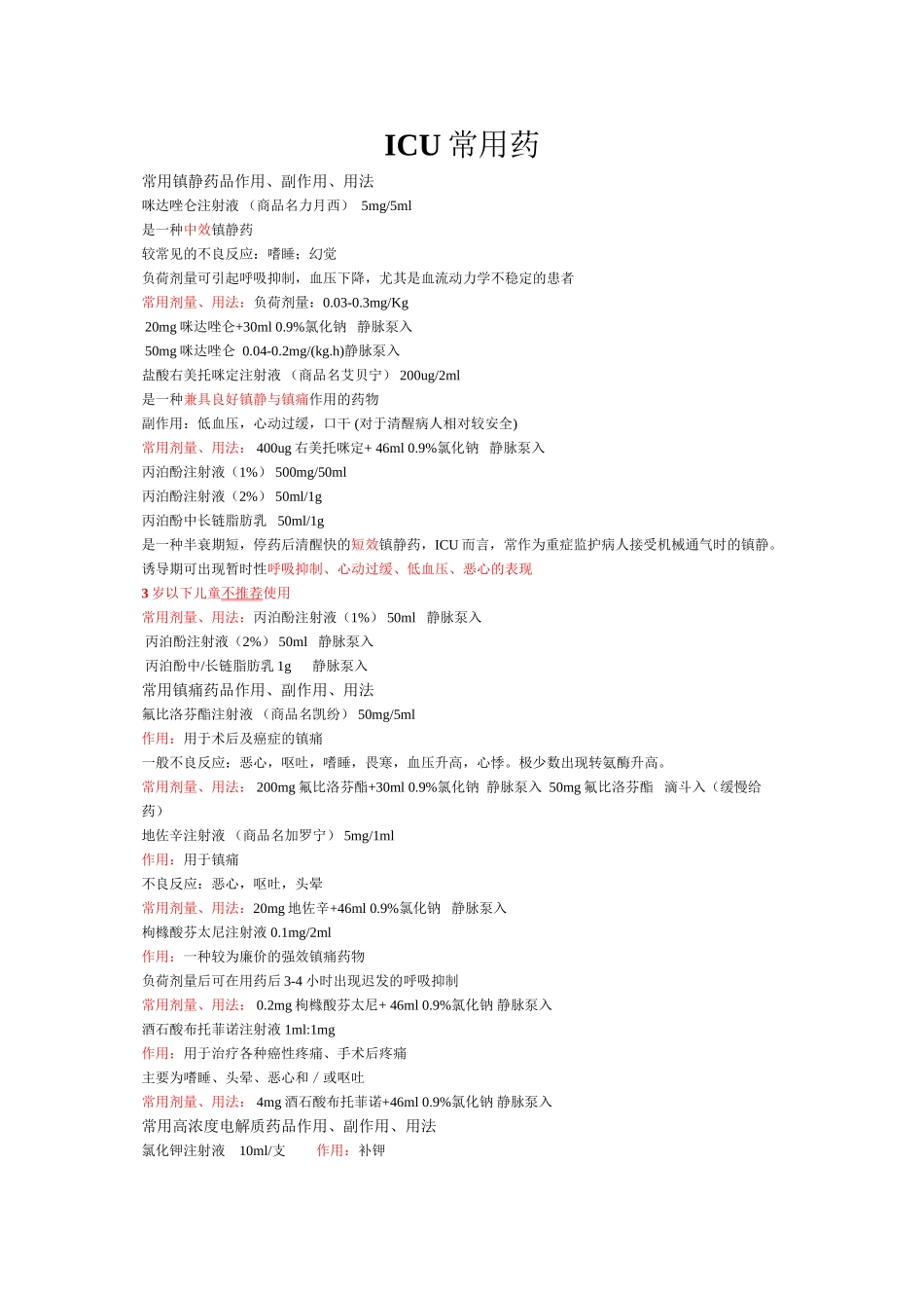 ICU常用药_第1页