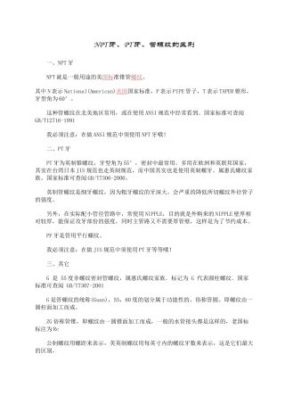 NPT牙、PT牙、管螺纹的区别